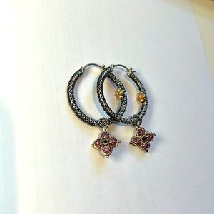 Barbara Bixby Sterling & 18K Pave Gemstone Hoop Earrings